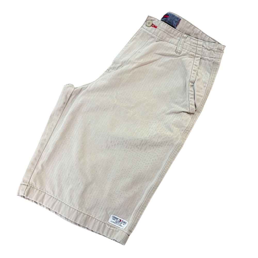 Tommy Jeans Mens Herringbone Chino Shorts Tan Khaki Cotton Surplus Size 33